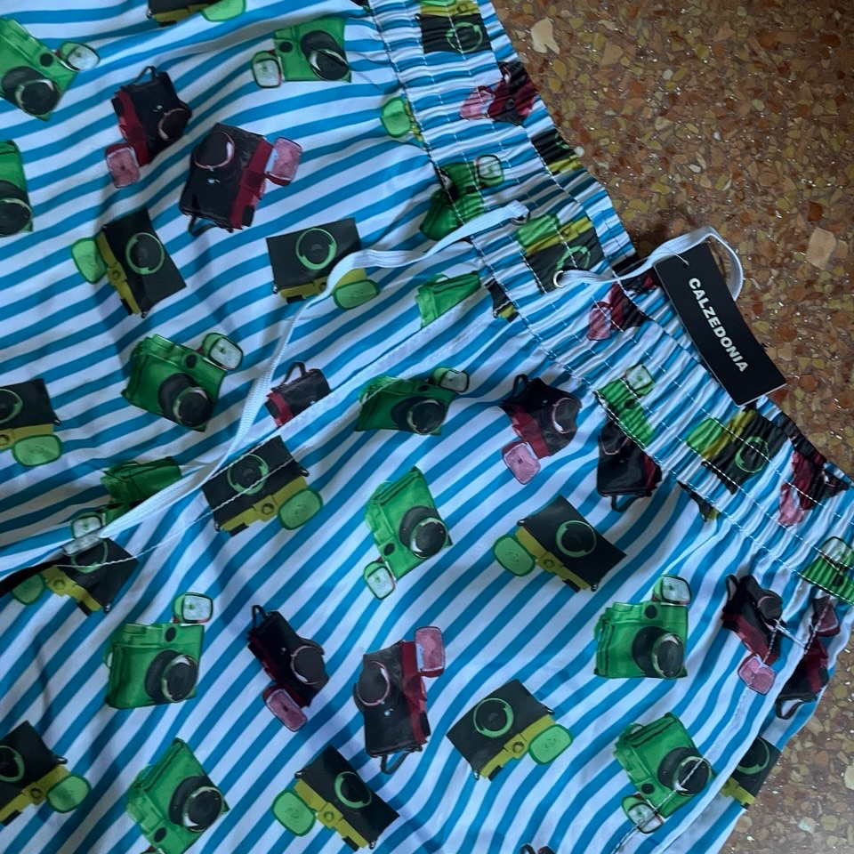 Calzedonia Coast Miami Retro Camera Striped Swim Shorts Trunks Size L — image 3 of 6